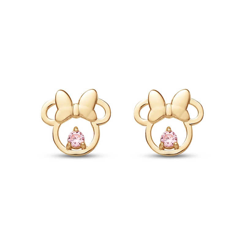 Children's Minnie Mouse Pink Cubic Zirconia Stud Earrings 14K Yellow Gold