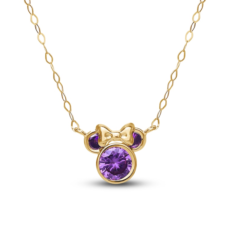 Children's Minnie Mouse Purple Cubic Zirconia Necklace 14K Yellow Gold 13"