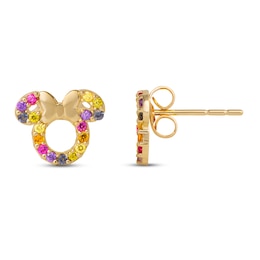 Children's Minnie Mouse Cubic Zirconia Rainbow Stud Earrings 14K Yellow Gold