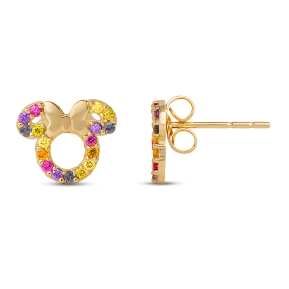 Children's Minnie Mouse Cubic Zirconia Rainbow Stud Earrings 14K Yellow