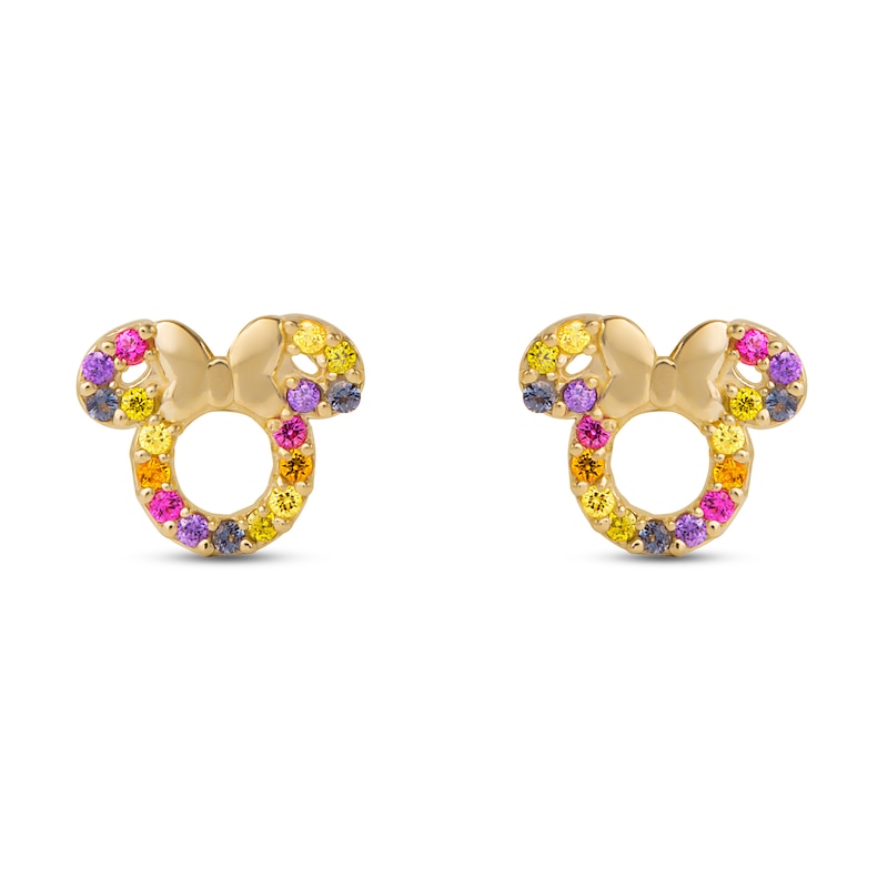 Main Image 2 of Children's Minnie Mouse Cubic Zirconia Rainbow Stud Earrings 14K Yellow Gold