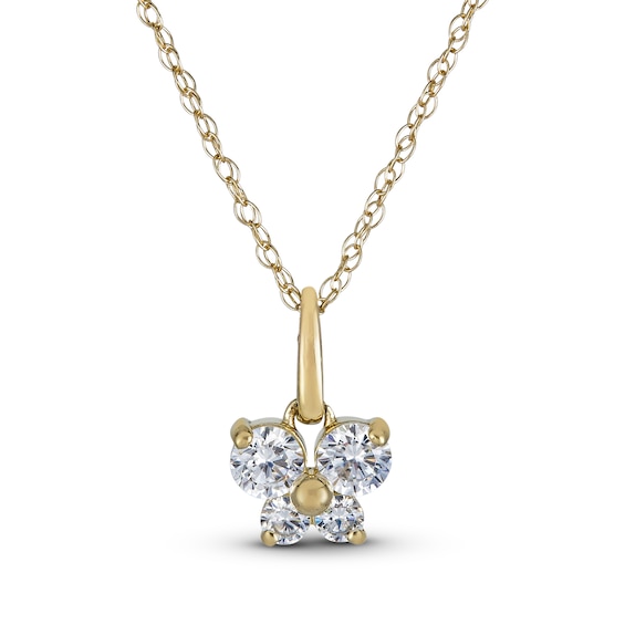 Children's Butterfly Cubic Zirconia Necklace 14K Yellow Gold 15"