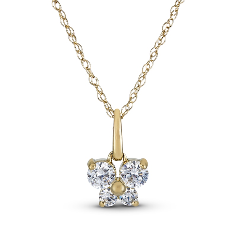 Main Image 1 of Children's Butterfly Cubic Zirconia Necklace 14K Yellow Gold 15&quot;