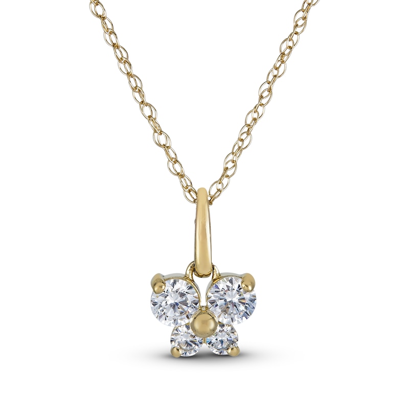 Children's Butterfly Cubic Zirconia Necklace 14K Yellow Gold 15"