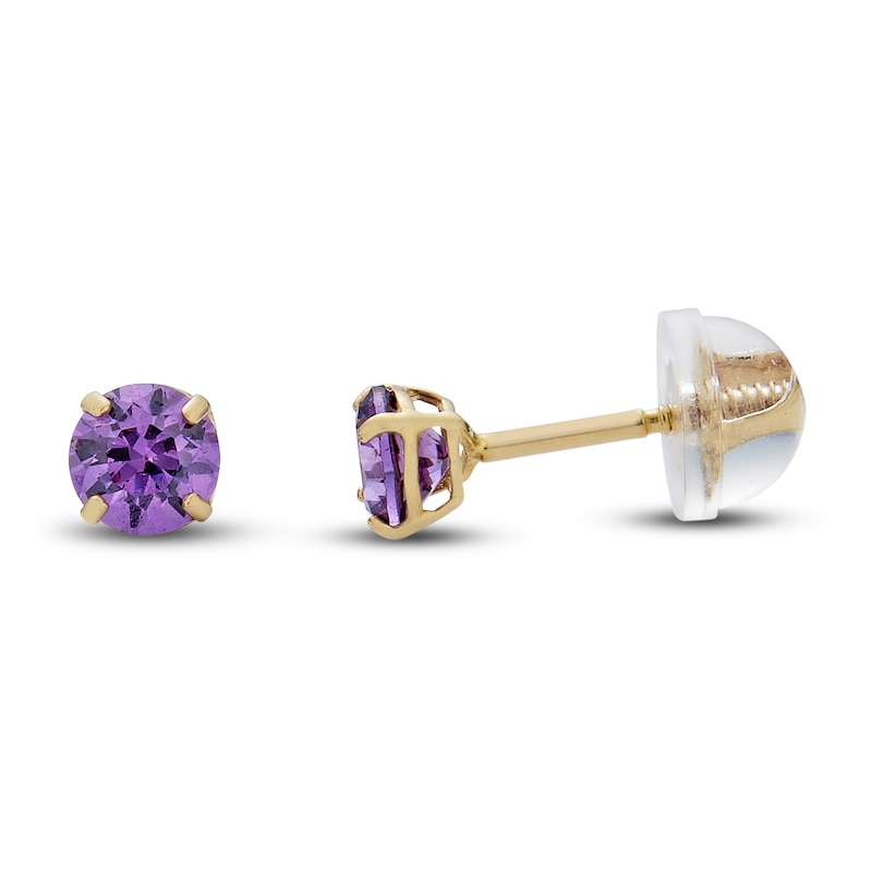 Children's Purple Cubic Zirconia Stud Earrings 14K Yellow Gold