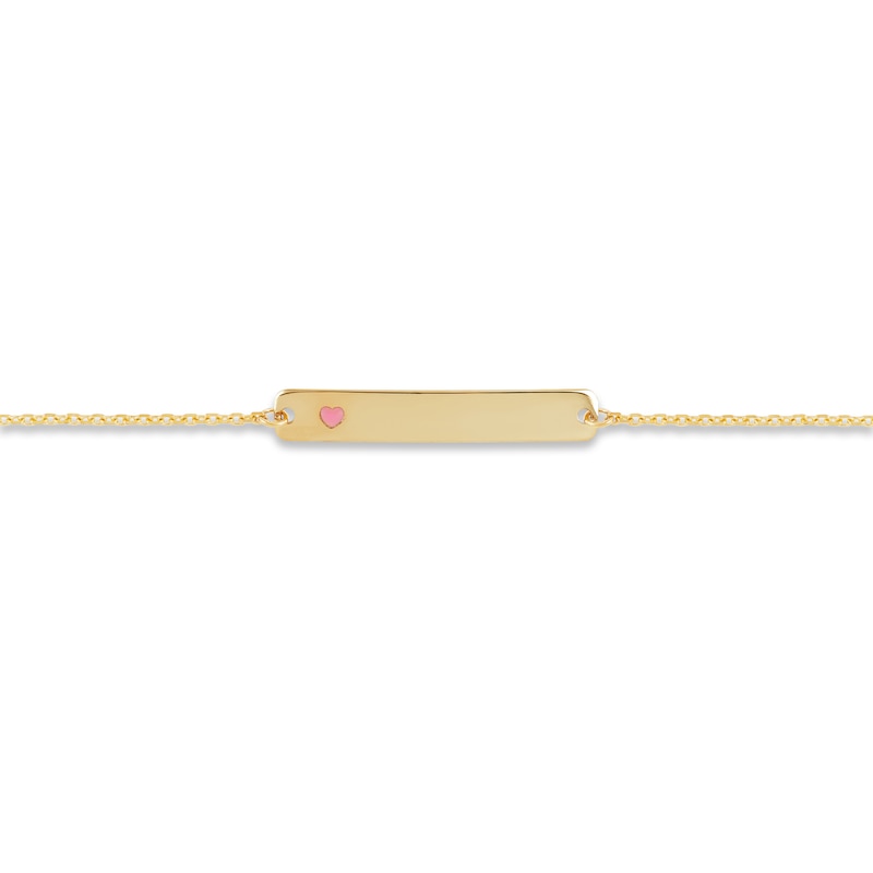 Children's Pink Enamel Heart Bracelet 14K Yellow Gold 6.5"