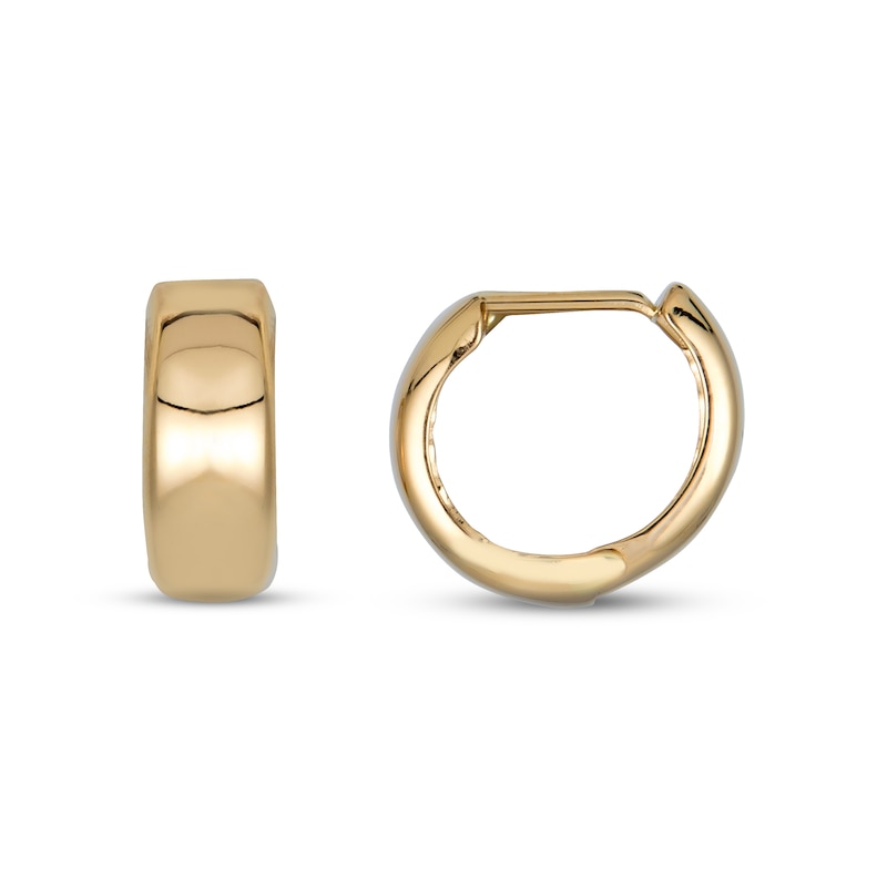 Polished Double Square Edge Huggie Hoop Earrings in 14K Yellow Gold