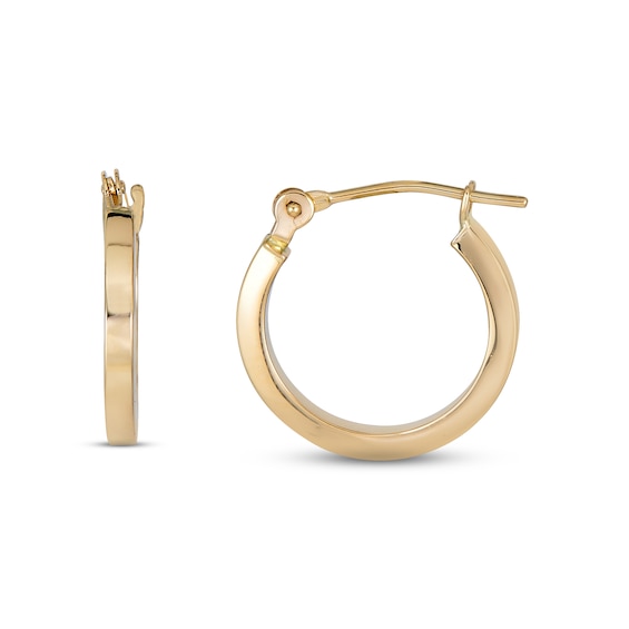 Square Tube Hoop Earrings 14K Yellow Gold 14mm