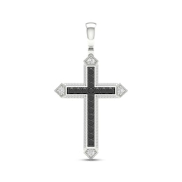 Men's Black & White Diamond Cross Charm 1 ct tw 10K White Gold