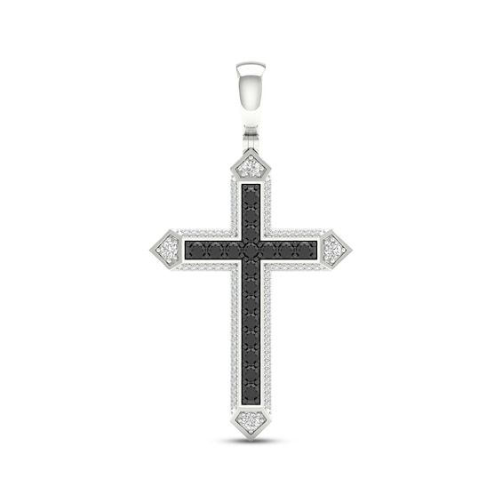 Men's Black & White Diamond Cross Charm 1 ct tw 10K Gold