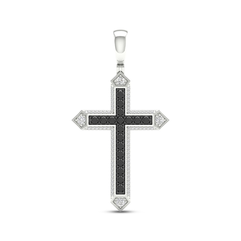 Main Image 1 of Men's Black & White Diamond Cross Charm 1 ct tw 10K White Gold