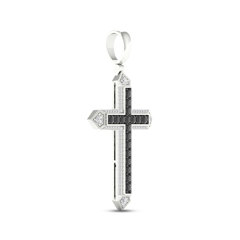 Main Image 2 of Men's Black & White Diamond Cross Charm 1 ct tw 10K White Gold
