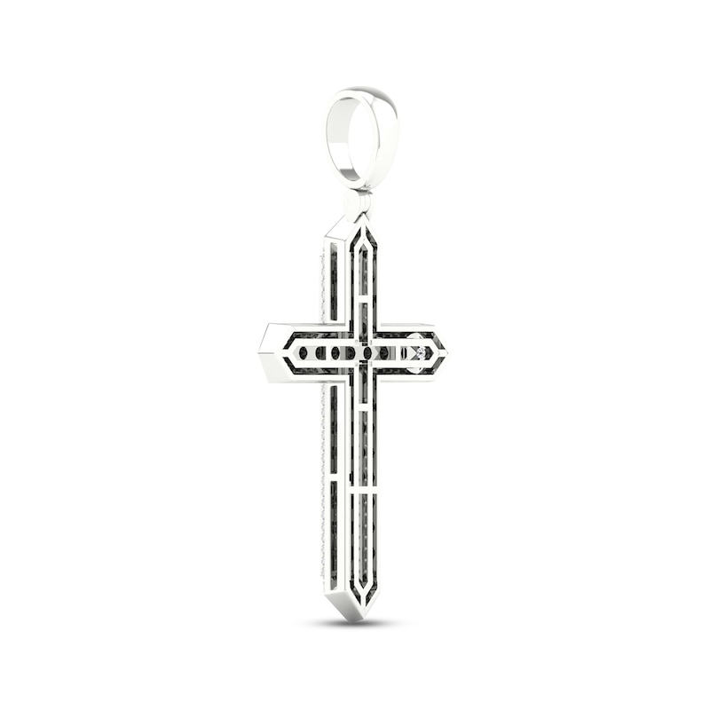Main Image 3 of Men's Black & White Diamond Cross Charm 1 ct tw 10K White Gold