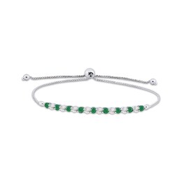 Round-Cut Emerald & Diamond Bolo Bracelet 1/20 ct tw 10K White Gold