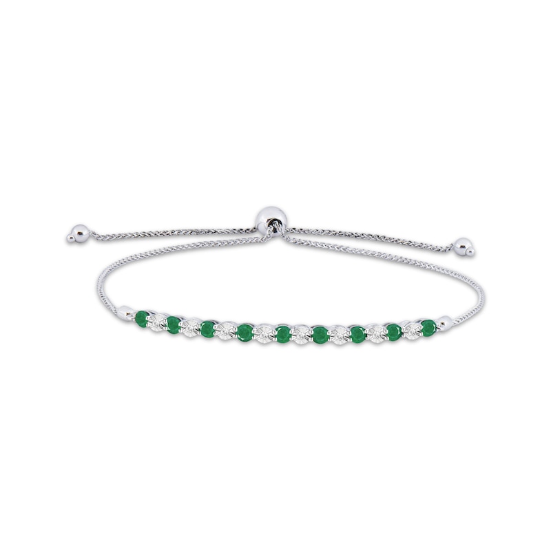 Round-Cut Emerald & Diamond Bolo Bracelet 1/20 ct tw 10K White Gold | Kay