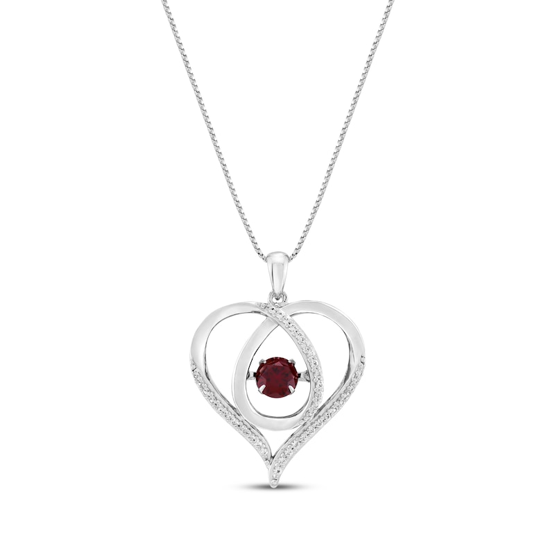 Main Image 1 of Unstoppable Love Lab-Created Ruby & White Lab-Created Sapphire Heart Loop Necklace Sterling Silver 18&quot;
