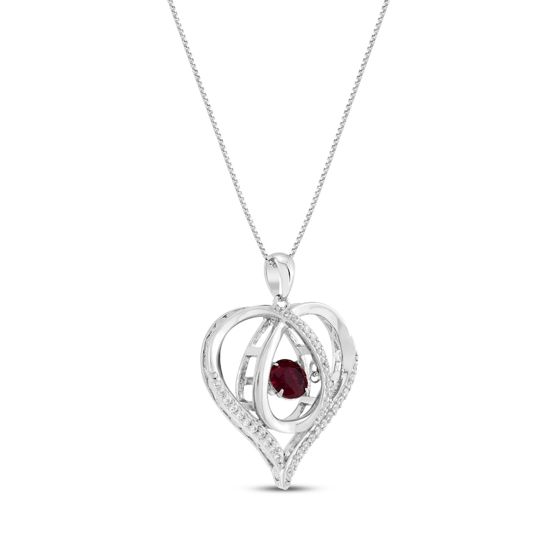 Unstoppable Love Lab-Created Ruby & White Lab-Created Sapphire Heart Loop Necklace Sterling Silver 18"