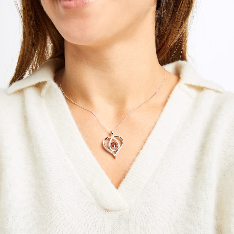 Main Image 3 of Unstoppable Love Lab-Created Ruby & White Lab-Created Sapphire Heart Loop Necklace Sterling Silver 18&quot;