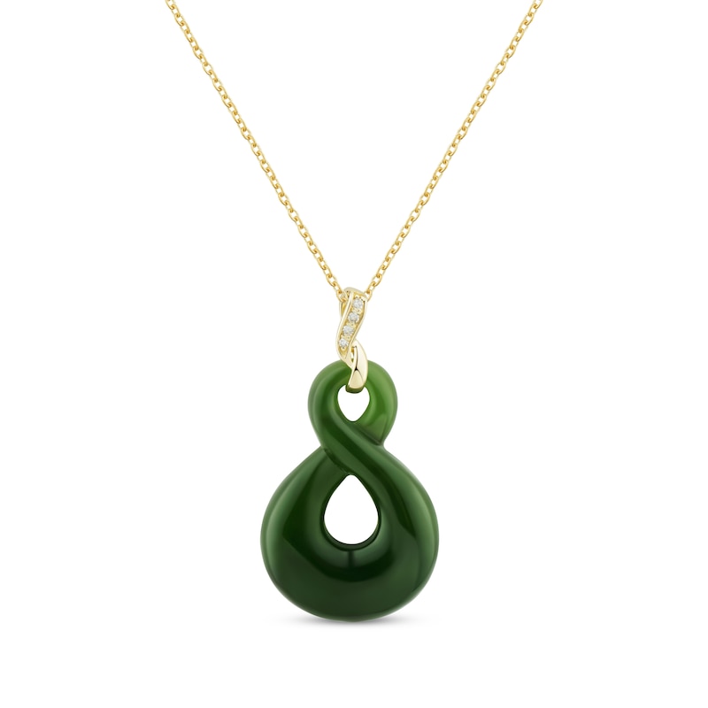 Main Image 1 of Jade & Diamond Accent infinity Necklace 14K Yellow Gold 18&quot;