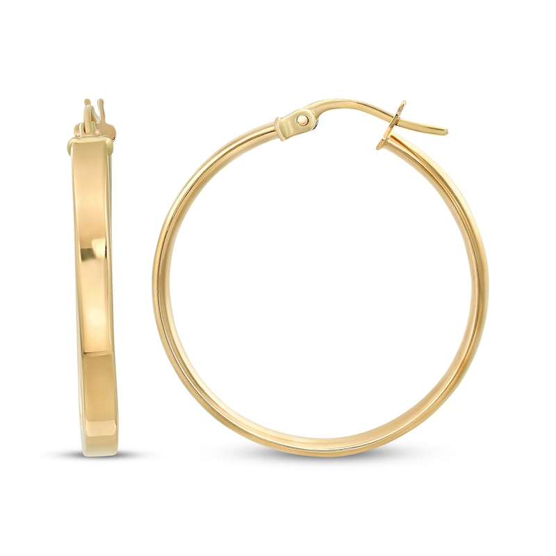 Reaura Flat Tube Hoop Earrings Repurposed 14K Yellow Gold 28mm