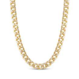 Diamond-Cut Curb Chain Necklace 7mm Hollow 10K Yellow Gold 22"