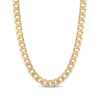 Diamond-Cut Curb Chain Necklace 7mm Hollow 10K Yellow Gold 22"