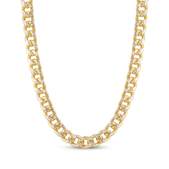 Hollow Diamond-Cut Curb Chain Necklace 7mm 10K Yellow Gold 22"