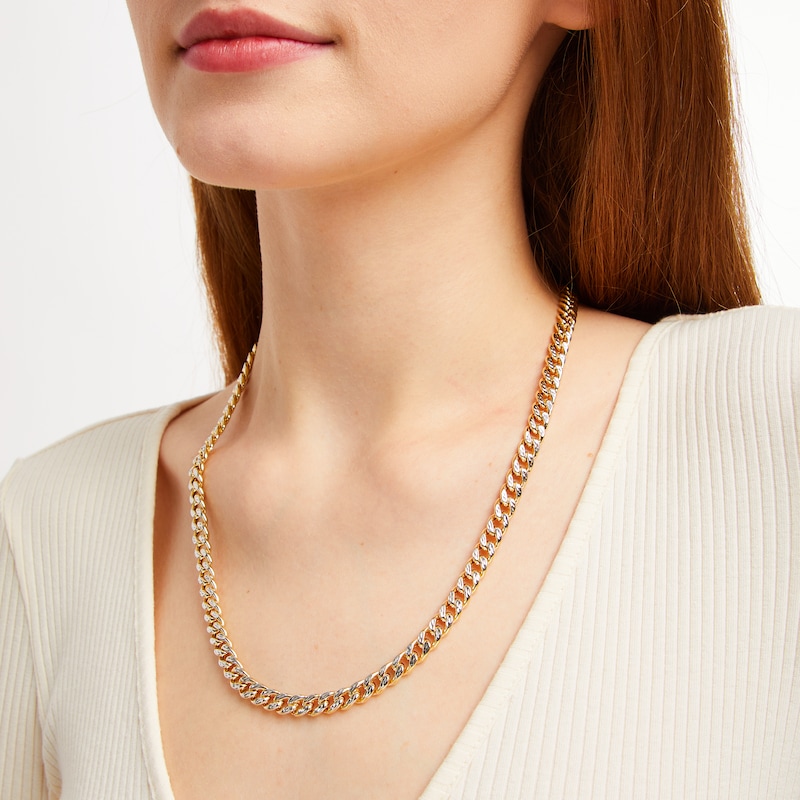 Main Image 4 of Diamond-Cut Curb Chain Necklace 7mm Hollow 10K Yellow Gold 22&quot;