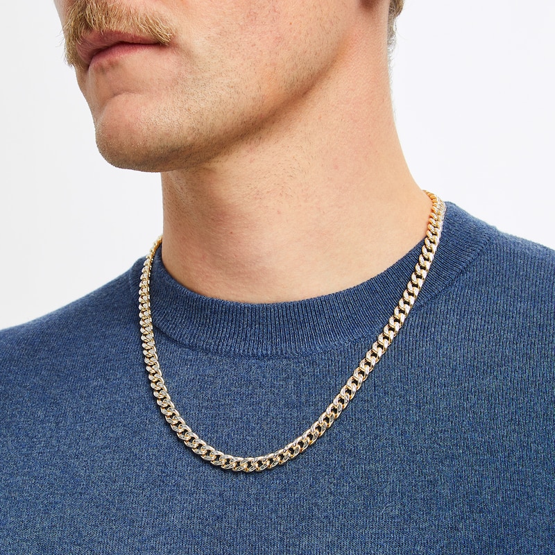 Main Image 5 of Diamond-Cut Curb Chain Necklace 7mm Hollow 10K Yellow Gold 22&quot;