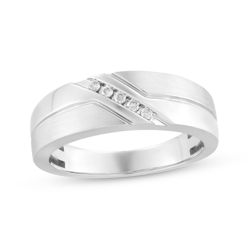 Men's Diamond Diagonal Wedding Ring 1/15 ct tw 10K White Gold