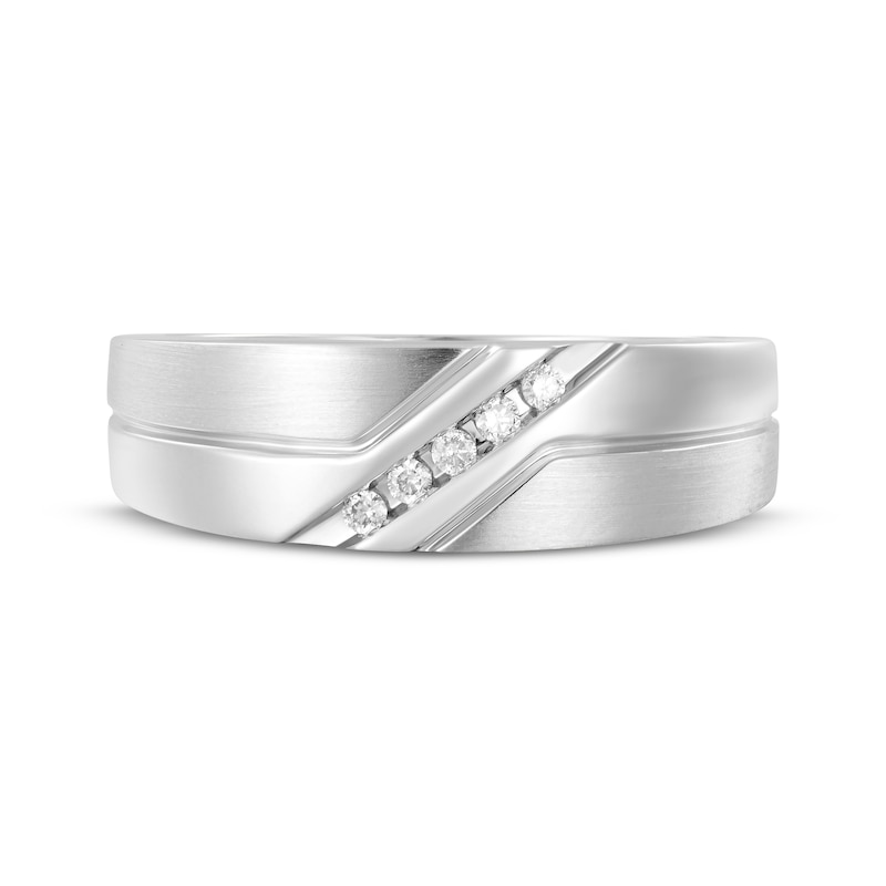 Main Image 4 of Now + Forever Men's Diamond Diagonal Wedding Ring 1/15 ct tw 10K White Gold