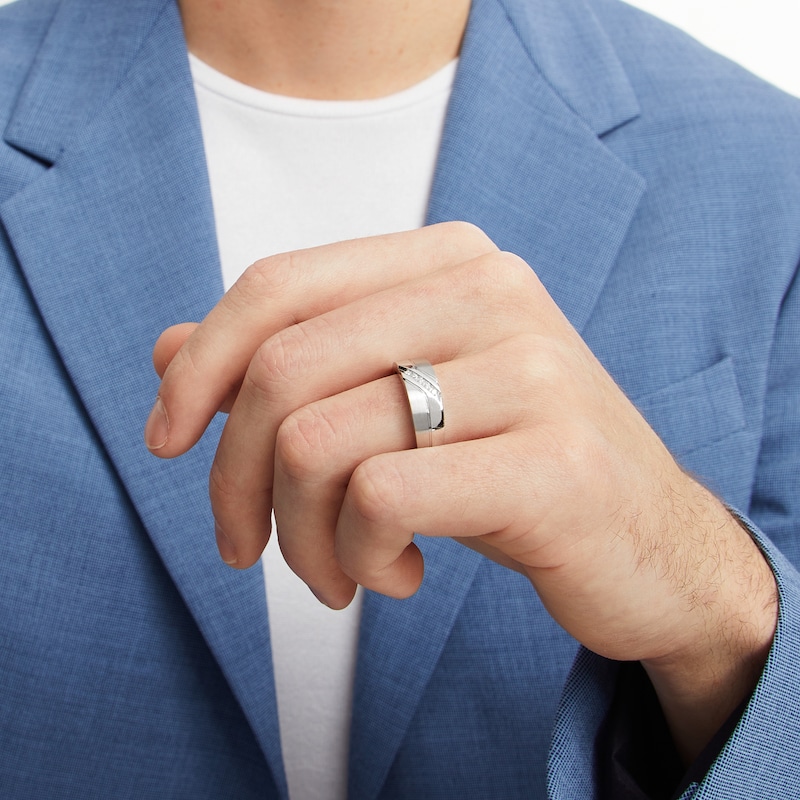 Main Image 5 of Now + Forever Men's Diamond Diagonal Wedding Ring 1/15 ct tw 10K White Gold