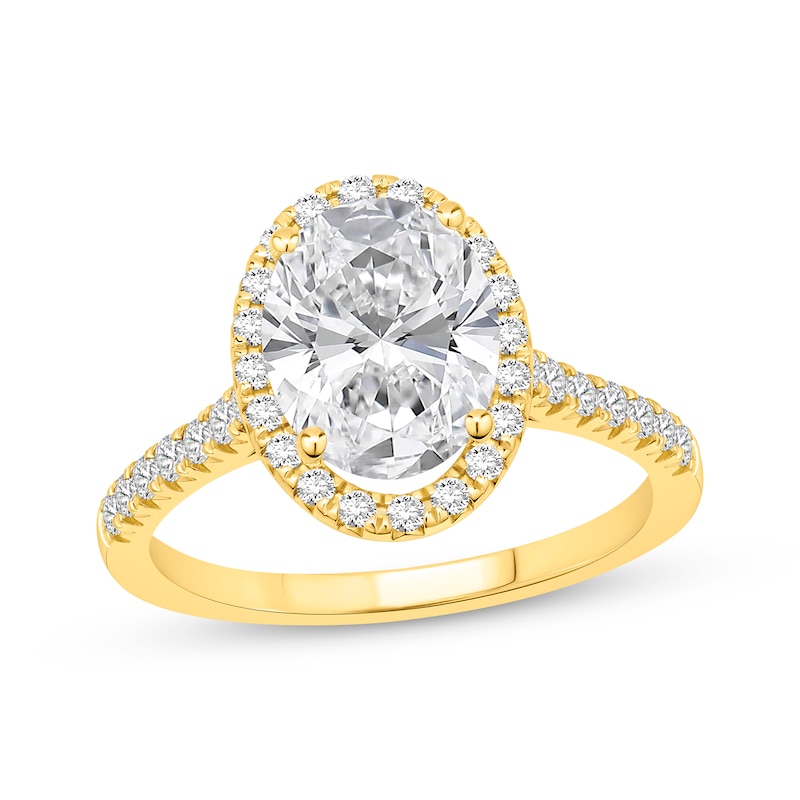 Main Image 1 of Lab-Grown Diamonds Oval-Cut Halo Engagement Ring 2-3/8 ct tw 14K Yellow Gold