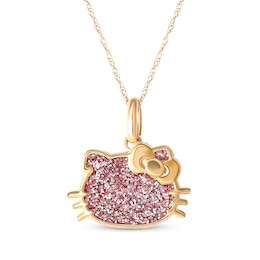 Children's Hello Kitty Pink Glitter Necklace 14K Yellow Gold 13"