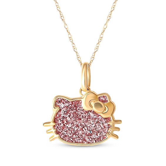 Children's Hello Kitty Pink Glitter Necklace 14K Yellow Gold 13"