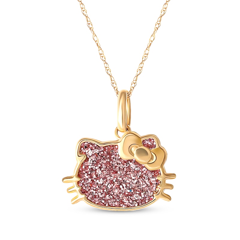 Main Image 1 of Children's Hello Kitty Pink Glitter Necklace 14K Yellow Gold 13&quot;