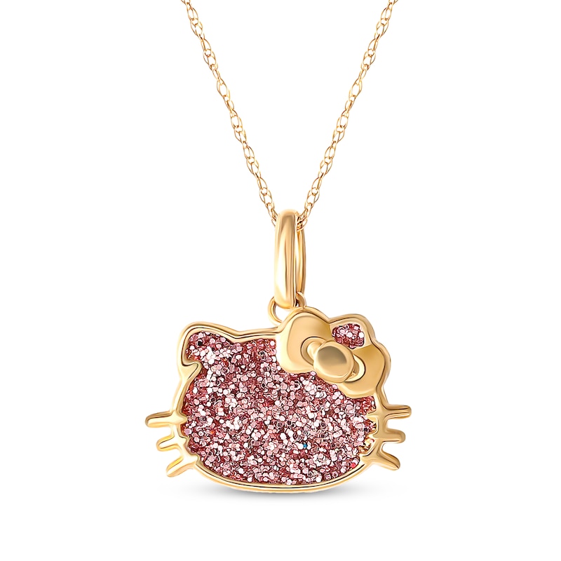 Children's Hello Kitty Pink Glitter Necklace 14K Yellow Gold 13"