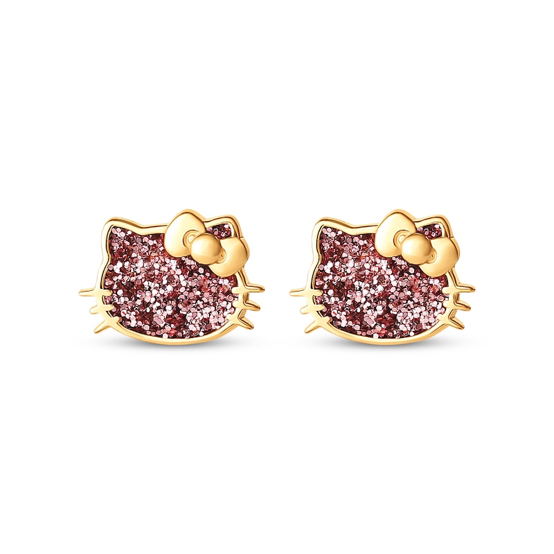 Main Image 2 of Children's Hello Kitty Pink Glitter Stud Earrings 14K Yellow Gold