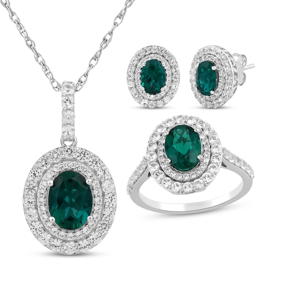 Oval-Cut Lab-Created Emerald & White Sapphire Gift Set Sterling Silver