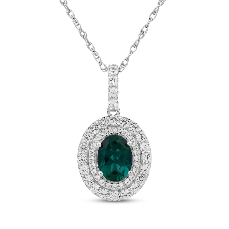 Oval-Cut Lab-Created Emerald & White Lab-Created Sapphire Gift Set Sterling Silver