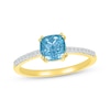 Thumbnail Image 1 of Cushion-Cut Natural Swiss Blue Topaz & Diamond Ring 1/15 ct tw 10K Yellow Gold