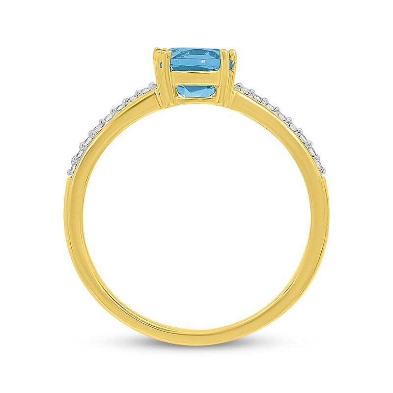 Main Image 3 of Cushion-Cut Natural Swiss Blue Topaz & Diamond Ring 1/15 ct tw 10K Yellow Gold