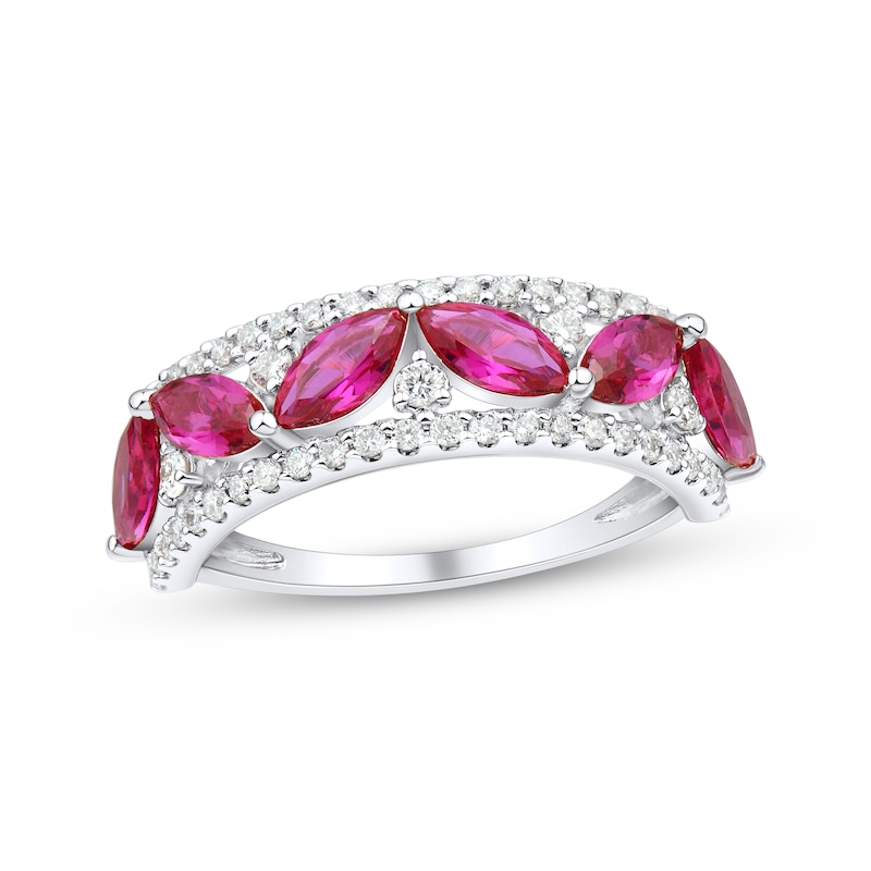 Main Image 1 of Marquise-Cut Lab-Created Ruby & White Lab-Created Sapphire Ring Sterling Silver