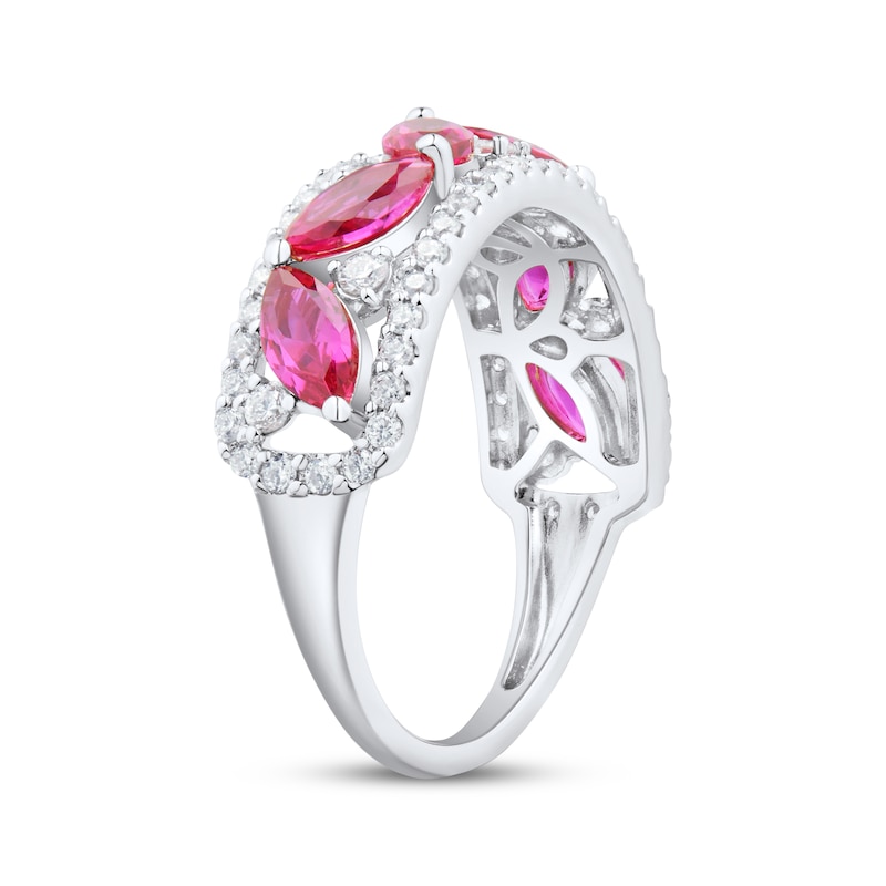 Main Image 2 of Marquise-Cut Lab-Created Ruby & White Lab-Created Sapphire Ring Sterling Silver