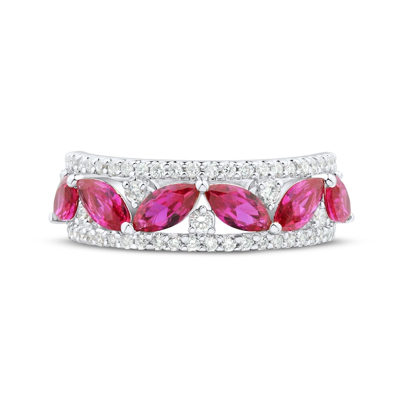 Main Image 3 of Marquise-Cut Lab-Created Ruby & White Lab-Created Sapphire Ring Sterling Silver