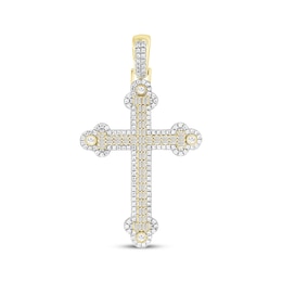 Men's Baguette & Round-Cut Diamond Cross Charm 1-1/2 ct tw 10K Yellow Gold