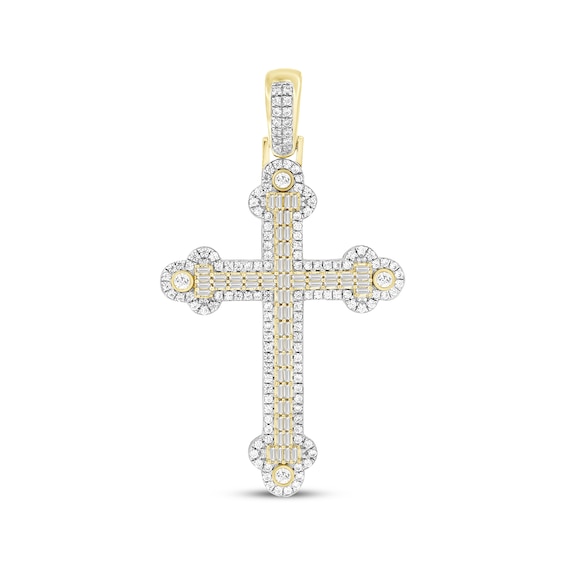 Men's Baguette & Round-Cut Diamond Cross Charm 1-1/2 ct tw 10K Yellow Gold