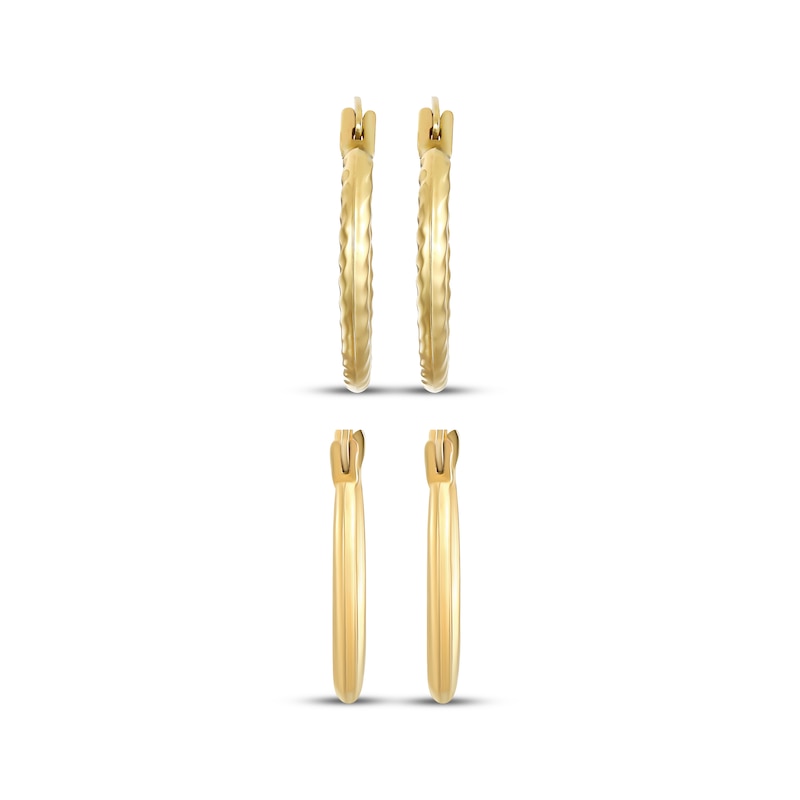 Main Image 2 of Hollow Hoop Earrings Set 15mm 14K Yellow Gold