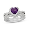 Thumbnail Image 1 of Neil Lane Heart-Shaped Amethyst & Diamond Halo Bridal Set 1/2 ct tw 14K White Gold