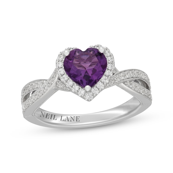 Neil Lane Heart-Shaped Amethyst & Diamond Halo Engagement Ring 3/8 ct tw 14K White Gold